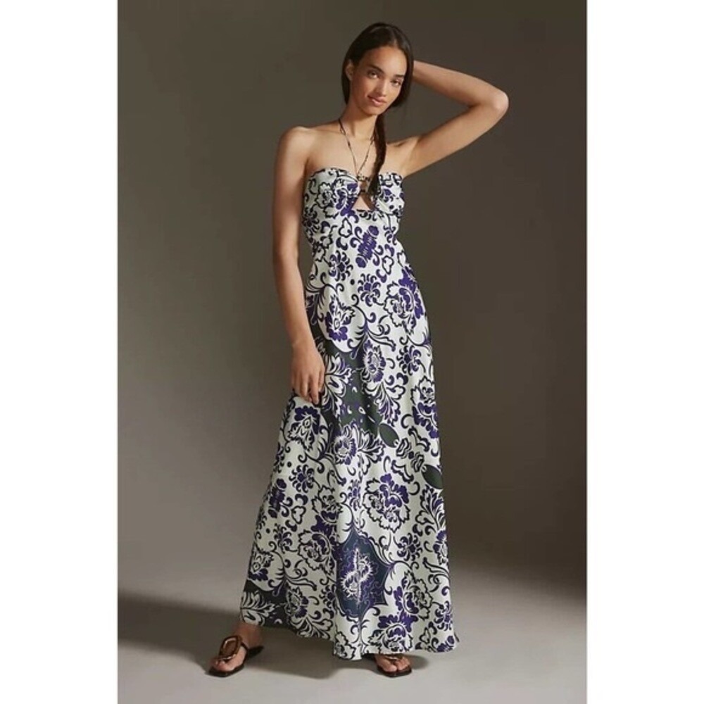DELFI Collective Floral Damask Halter Maxi Dress Purple White Small NWT $420